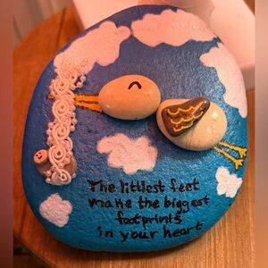 Hand Painted 3-D Stork/Baby Themed Rock with Phrase